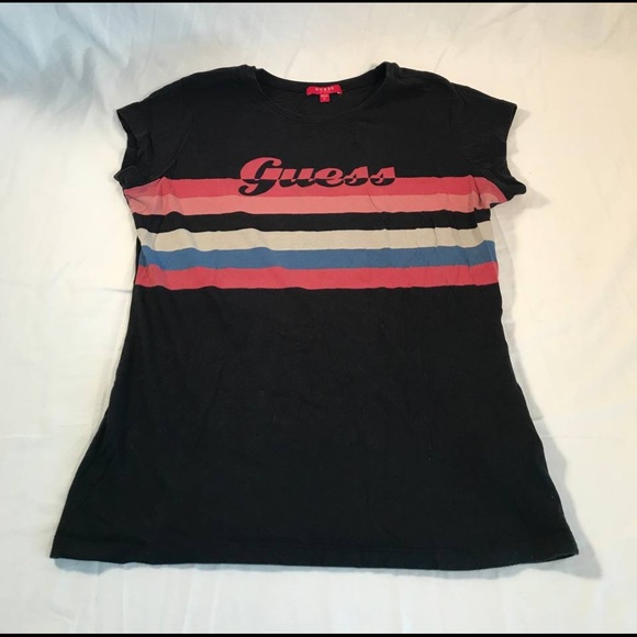 Kids’ Guess Spell Out Logo Graphic Striped SS T-Shirt Size XL - Picture 1 of 5